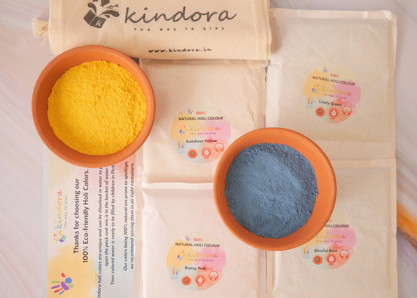 Eco-friendly Holi Colours - Handmade, Chemical free, Child Safe (Assorted Set Of 4 -100gms Each)