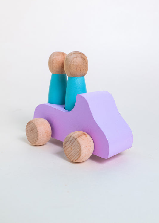 Wooden Montessori Inspired Car with Peg dolls/ Peg People Car